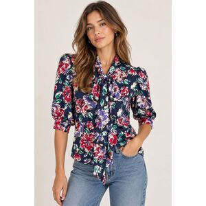GIVENCHY NOUVELLE BOUTIQUE Floral Vintage Blouse Neck Tie Sz 36 (US S/4)